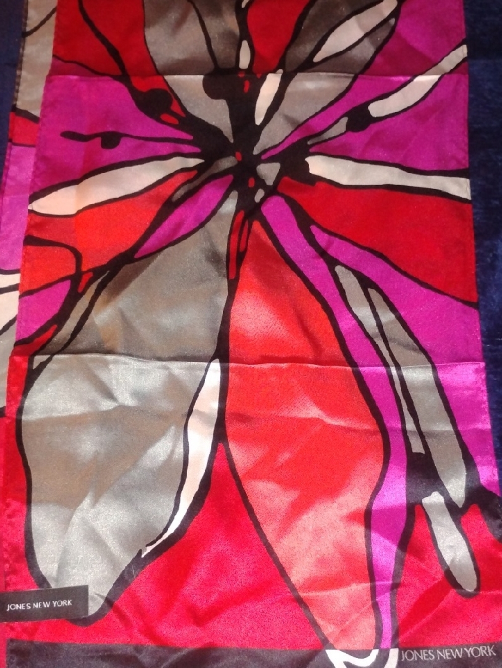 Jones New York Bright Floral Silk Scarf - Red, Pink, Gray